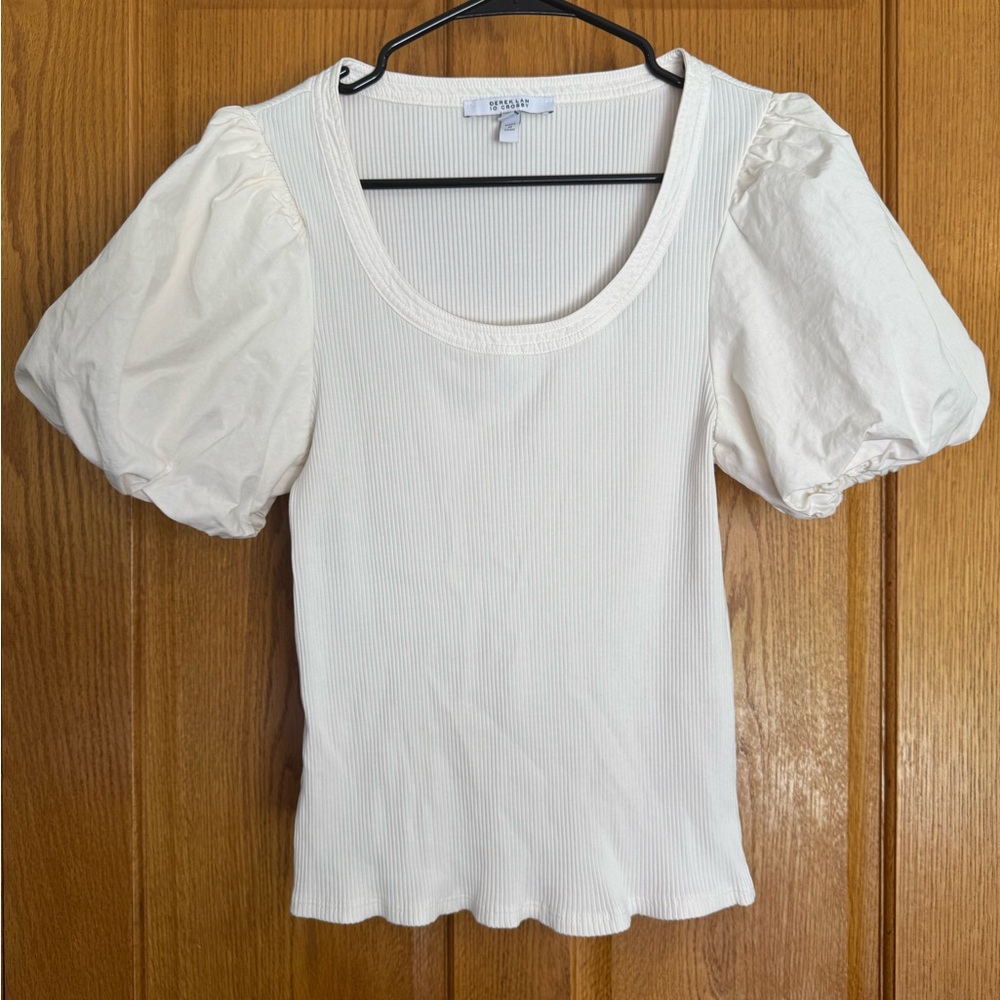 Derek Lam 10 Crosby Puff Sleeve Ribbed Top | Size Medium